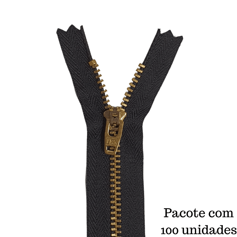 Zíper Fixo Metal Dourado Médio Ykk 12cm - Cor: 580 (preto) Ygrc 459 - C/ 100 Un. 1 ykkdou580pct01