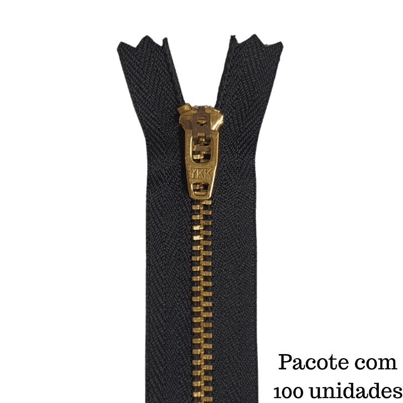 Zíper Fixo Metal Dourado Médio Ykk 12cm - Cor: 580 (preto) Ygrc 459 - C/ 100 Un. 2 ykkdou580pct02