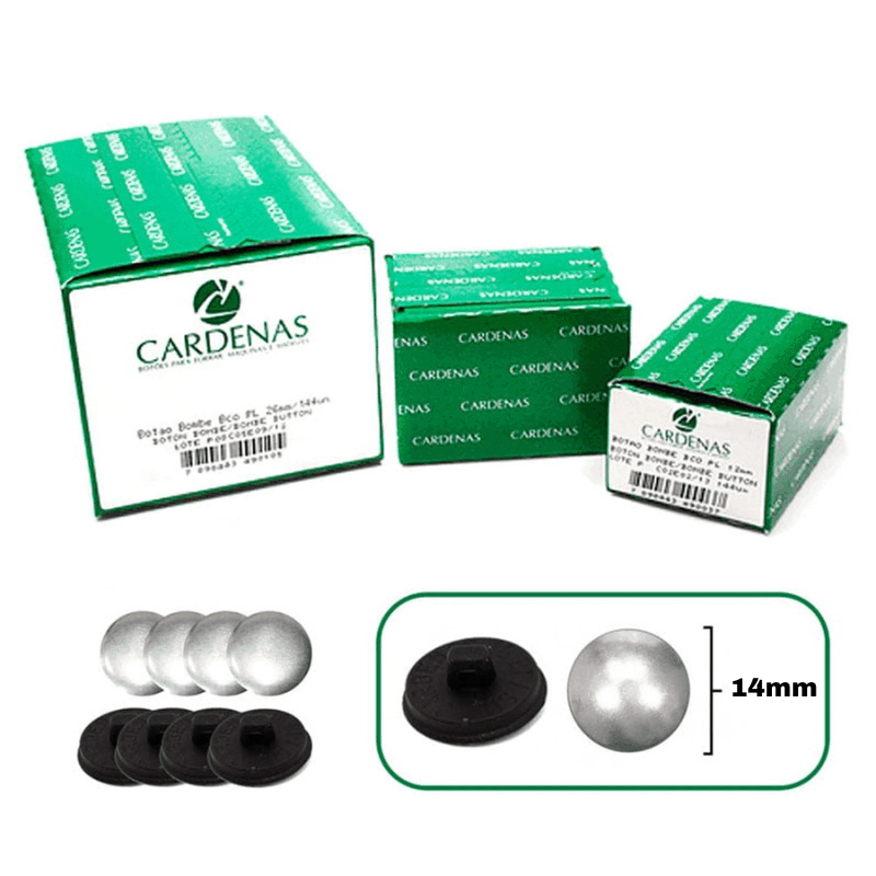 Botão Bombê para Forrar Cardenas 14mm Pézinho Preto - Caixa com 144un. 1 BombePreto14