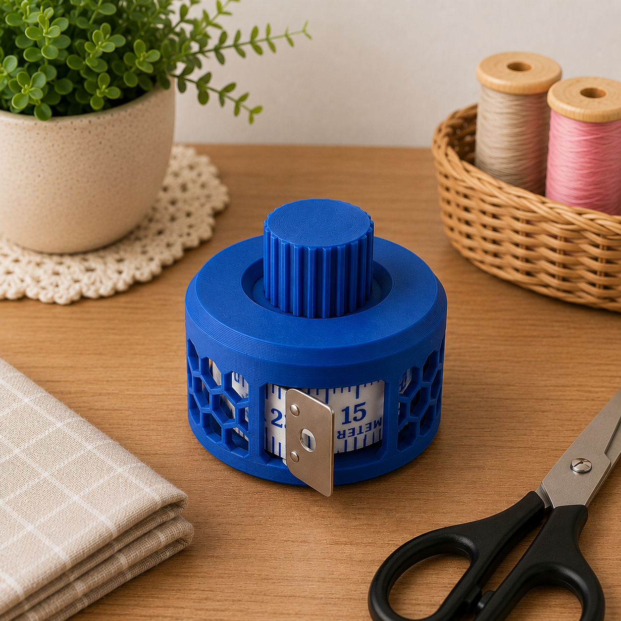 Suporte Organizador Fita Métrica Retrátil para Costura e Artesanato - Azul Royal 1 OrganizadorAzulRoyal