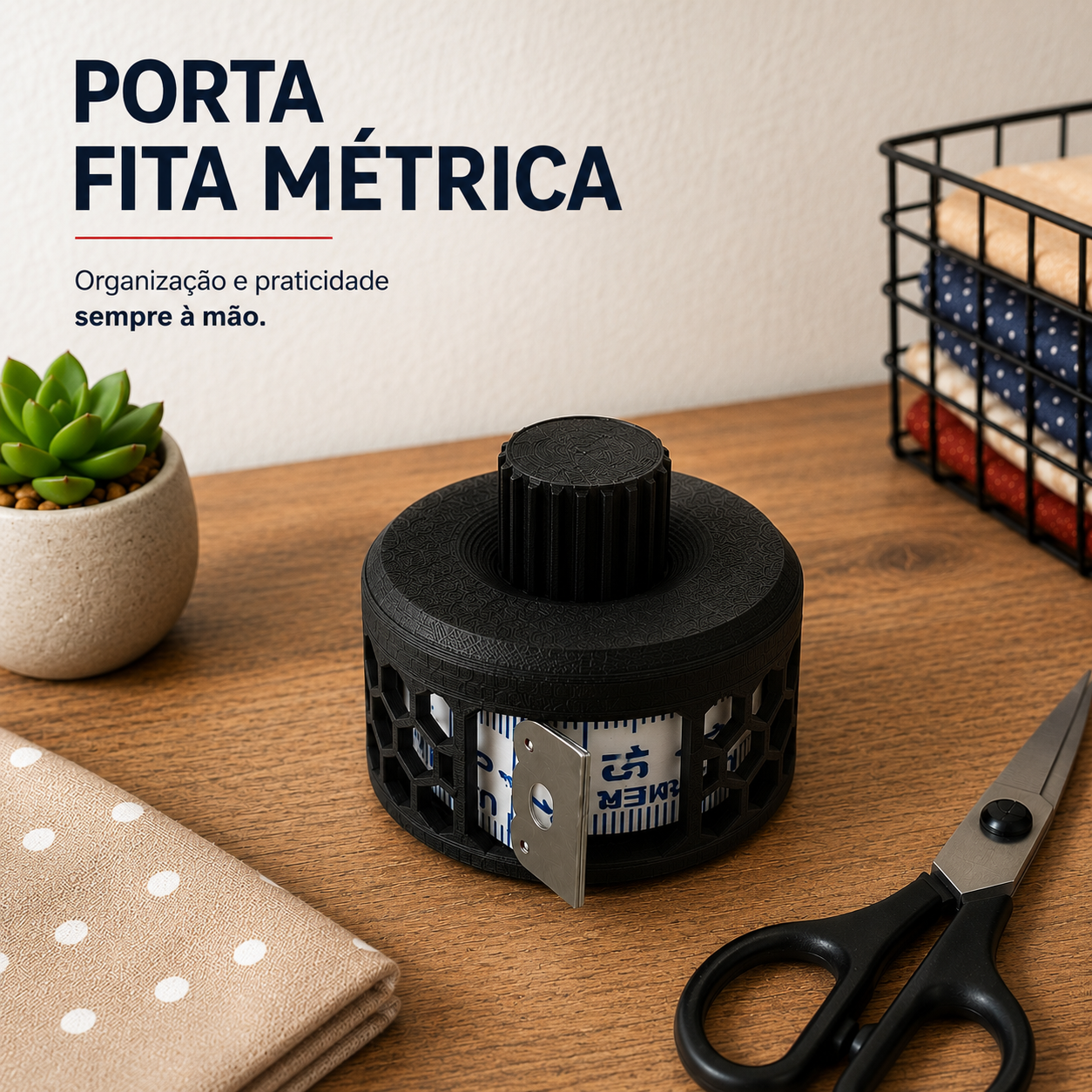 Suporte Organizador Fita Métrica Retrátil para Costura e Artesanato - Preto 1 OrganizadorPReto01