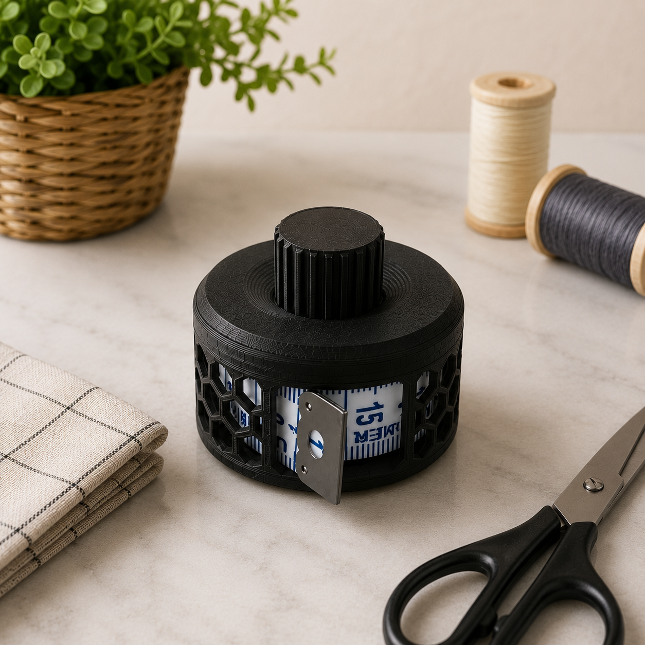 Suporte Organizador Fita Métrica Retrátil para Costura e Artesanato - Preto 2 OrganizadorPreto